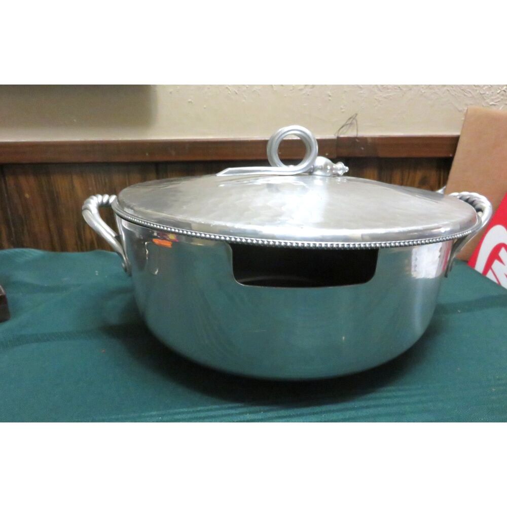 1950’s B W Buenilum Hammered Aluminum 2-Handle Casserole Cover, Vintage